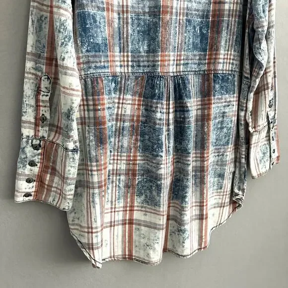 Soft Surroundings 100% Cotton Plaid Long Tunic Top with Pockets Blue & Orange XL - Picture 8 of 13